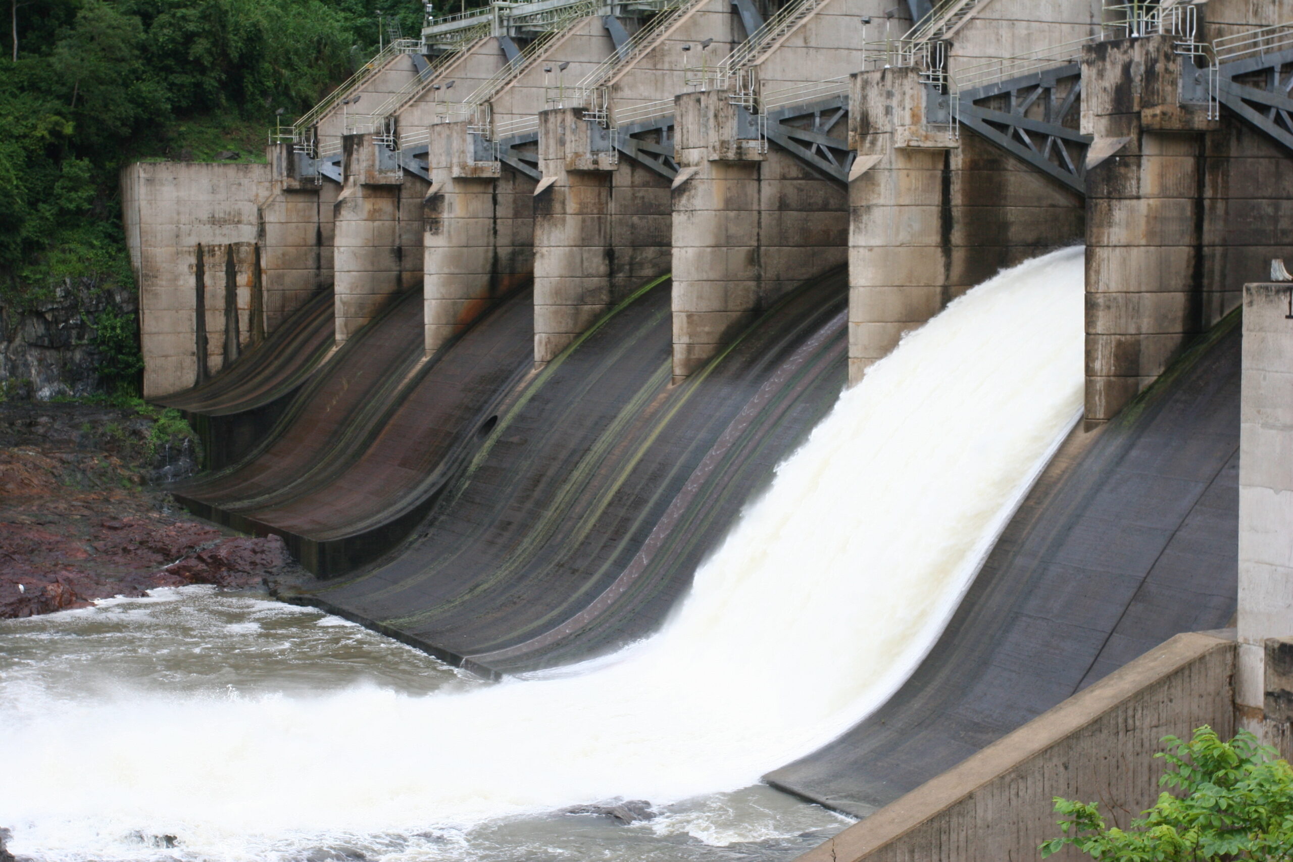 Water flowing through the spillway of a Puerto Rico reservoir dam